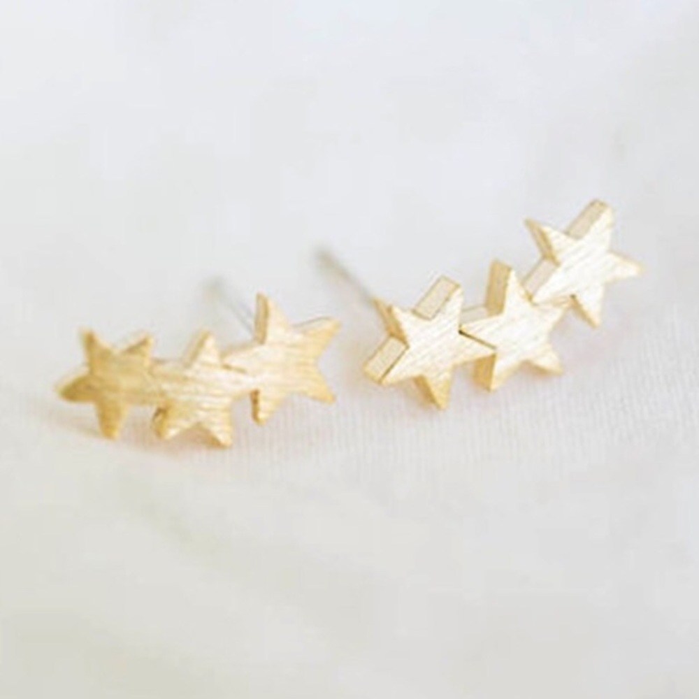 3 star Dante gold color stud ear climber earrings